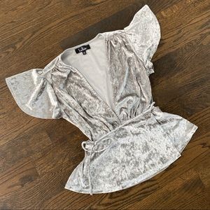 Lulus Silver Grey Velvet Peplum Wrap Top